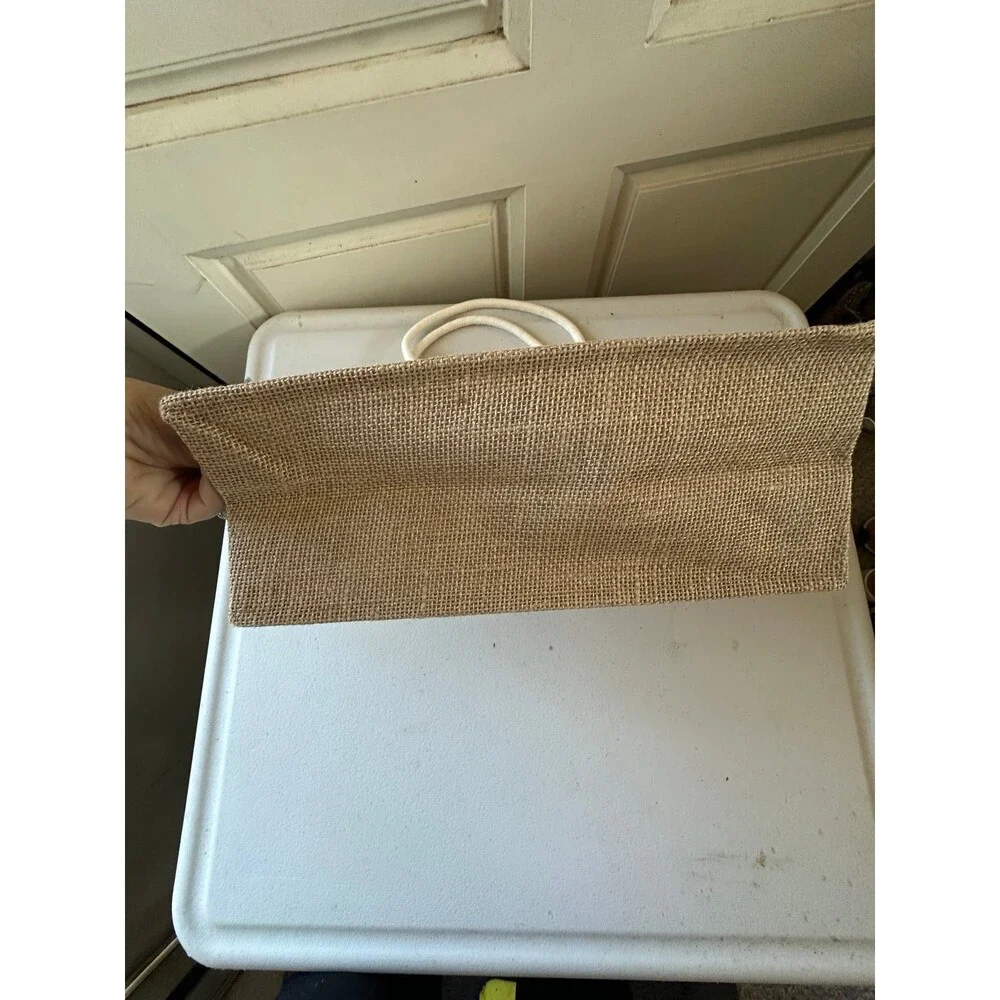 NWOT Natural Jute Burlap Compact Reusable Grocery Shopping Tote Beach Bag